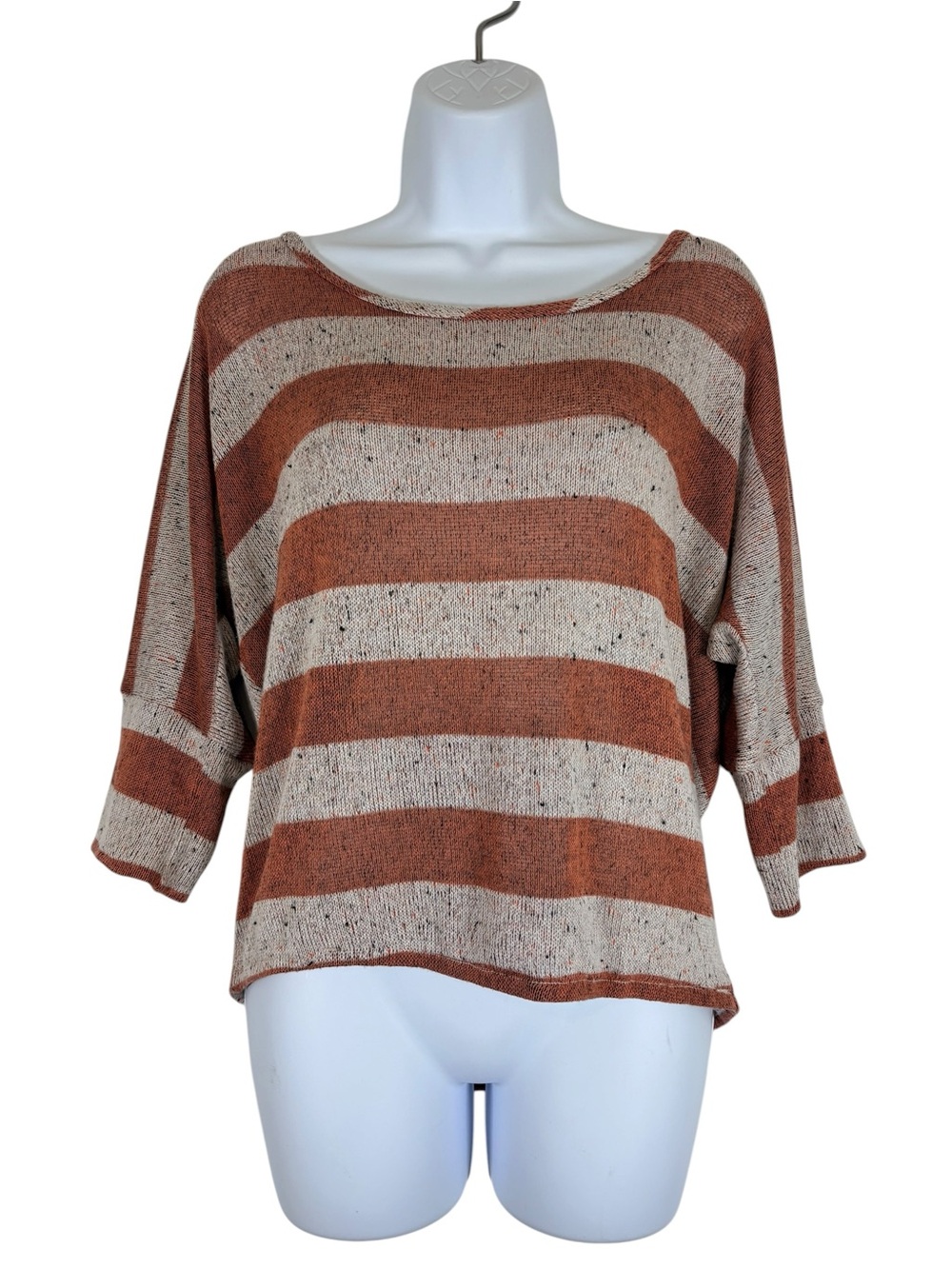 American Rag Striped Open Back Sweater Top Lace Back Rust Beige SzL